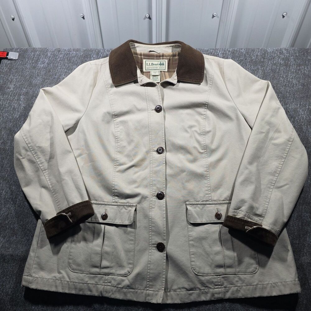 L.L.Bean Barn Jacket Women’s 1X Beige Quilted Corduroy Lined Chore Coat